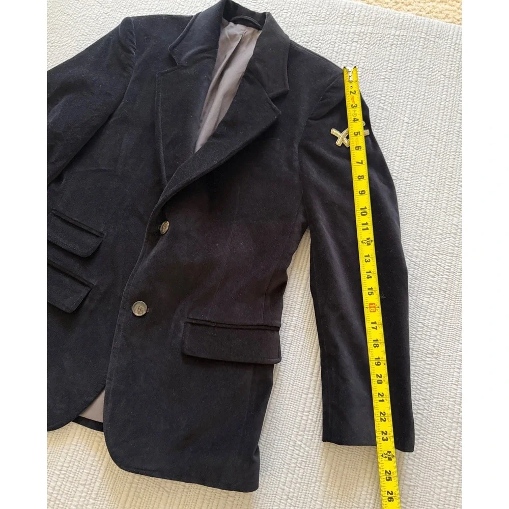William Rast Mens Black Velvet‎ Blazer Jacket Gold Logo Sleeve Two Button Size S